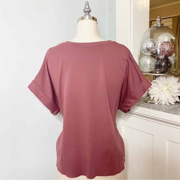 Express Tie Waist Roll Sleeve Short Sleeve Shirt Pink Small - Picture 5 of 9